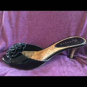 Nickels black patent peep-toe kitten heels 7.5